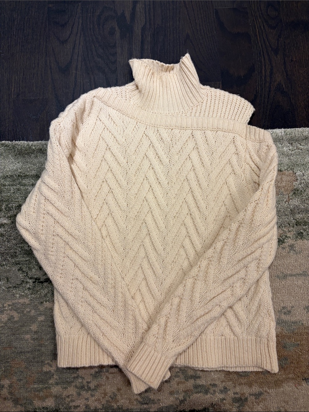 Women’s Cable-Knit Cream Turtleneck Sweater